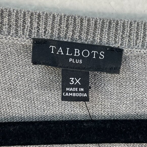 NEW Talbots Plus 3X Gray Metallic Sweater Merino Wool Blend Long Sleeve Knit Top - Picture 4 of 10
